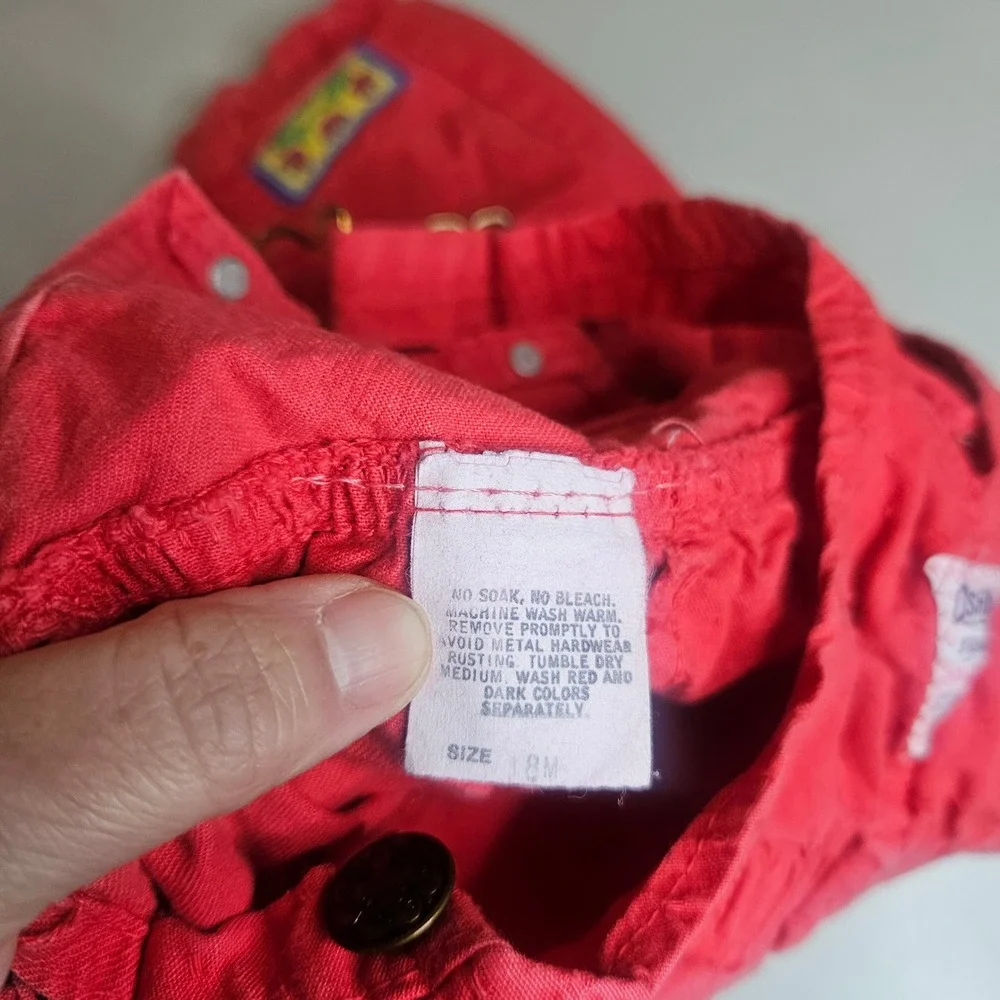 Vintage OshKosh Bgosh Red Cotton Vestbak Overalls 18M USA Made Embroidered Patch